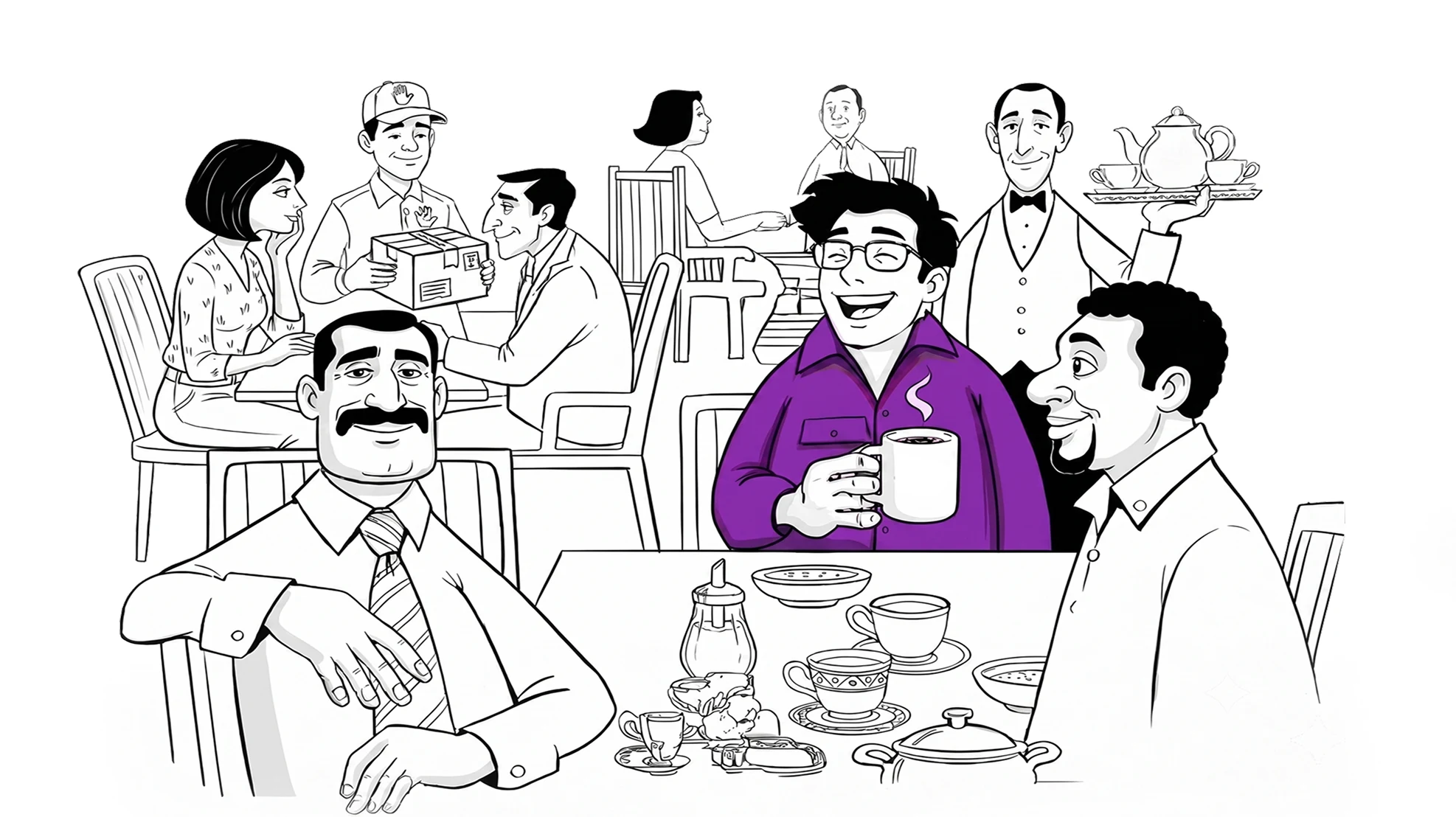 Illustration of people having personal, friendly conversations powered by Exotel